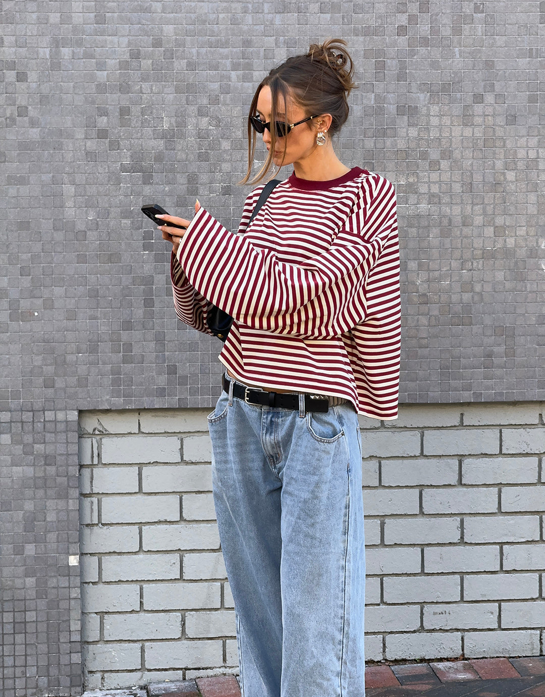 Bloom Long Sleeve Top - Wine Stripe