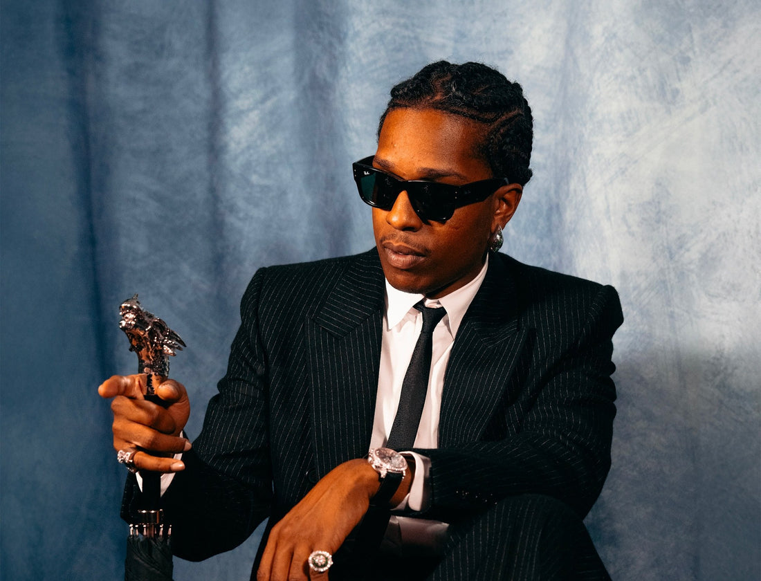 A$AP Rocky, Ray-Ban creative director, wearing the black Mega Wayfarer