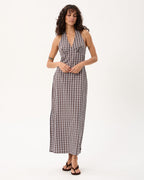 Alexa Echo - Recycled Halter Maxi Dress - Brown / Blue Check - Afends