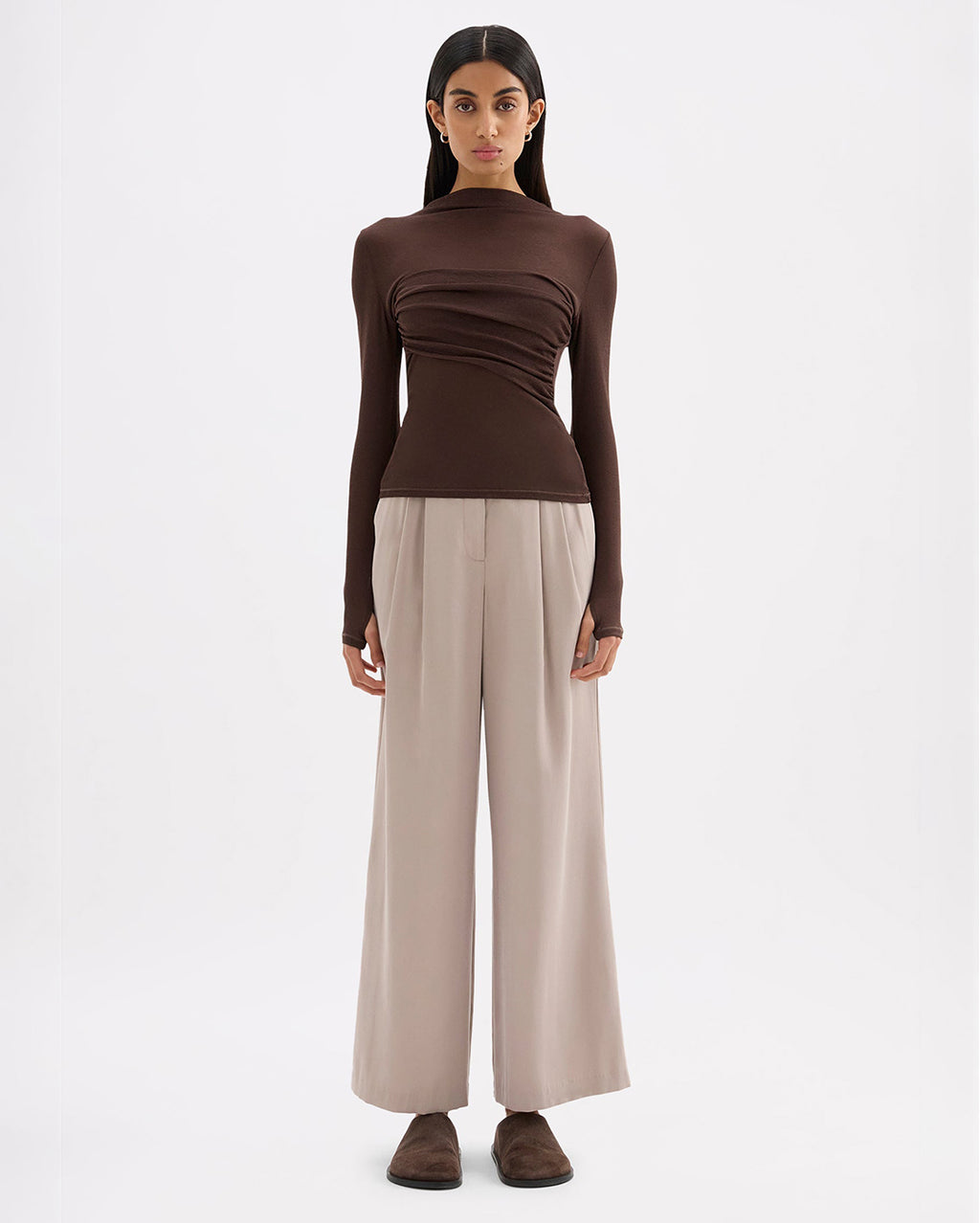 Aster Long Sleeve Mesh Top - Chocolate - Nude Lucy