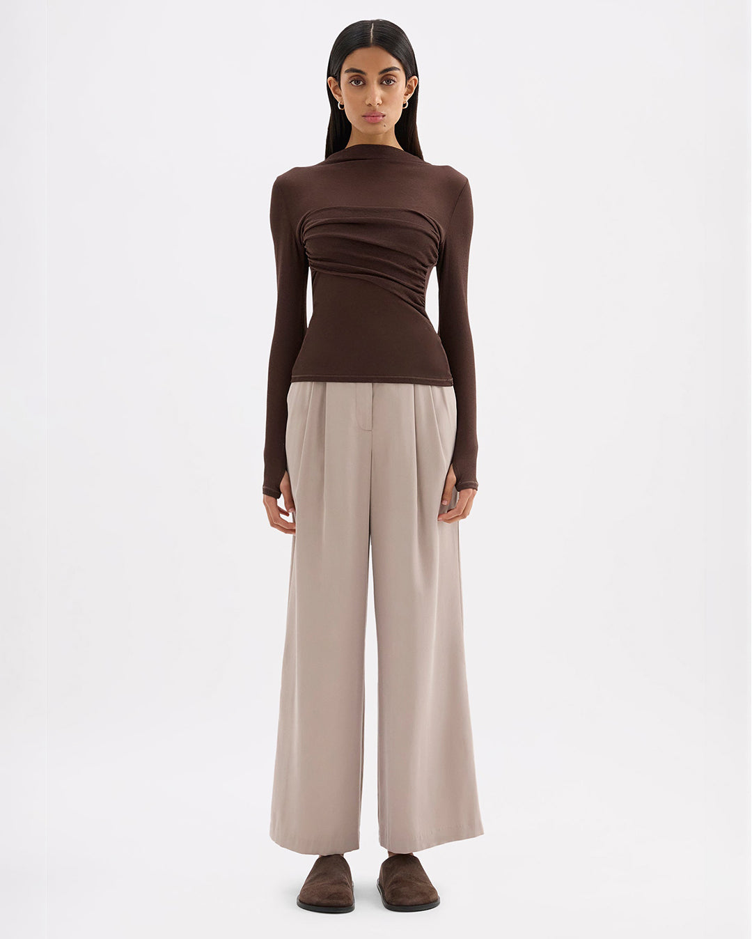 Aster Long Sleeve Mesh Top - Chocolate - Nude Lucy