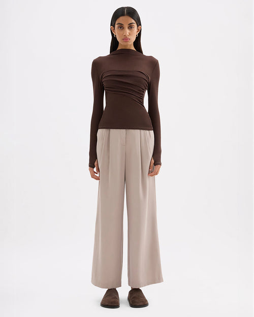 Aster Long Sleeve Mesh Top - Chocolate - Nude Lucy