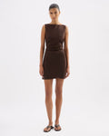 Eleri Linen Mini Dress - Chocolate - Nude Lucy