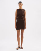 Eleri Linen Mini Dress - Chocolate - Nude Lucy