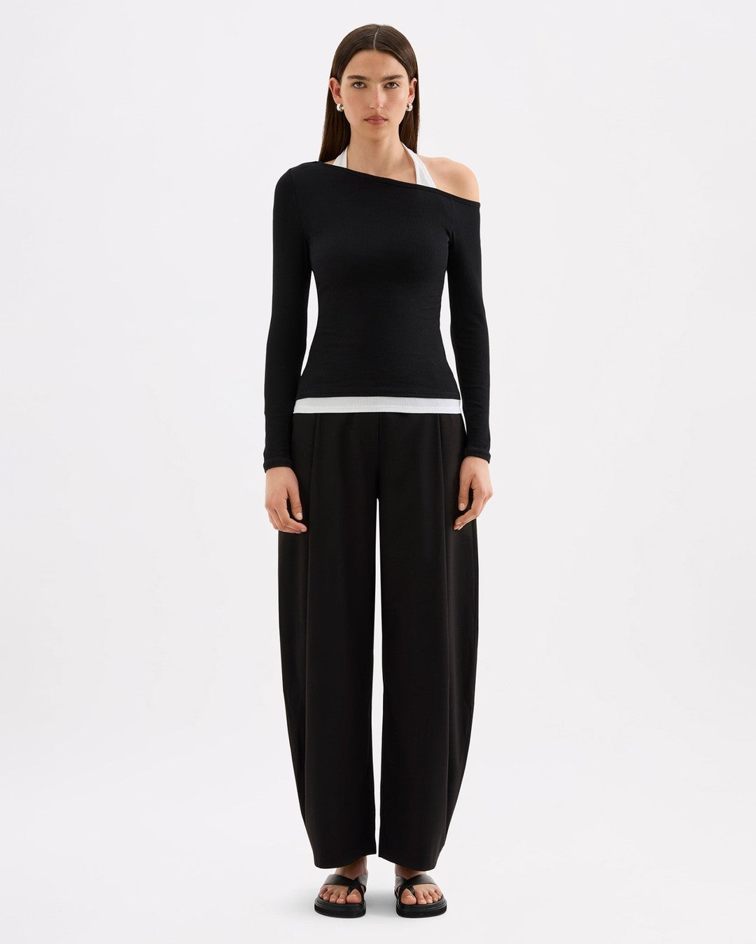 Geri Long Sleeve Top - B&W Splice - Nude Lucy