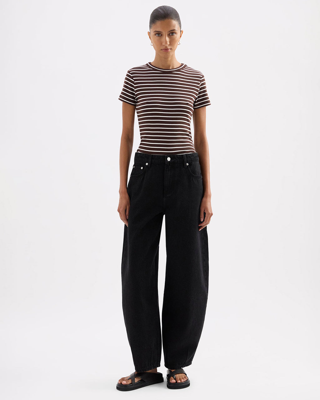Organic Stripe Baby Tee - Choc Stripe - Nude Lucy