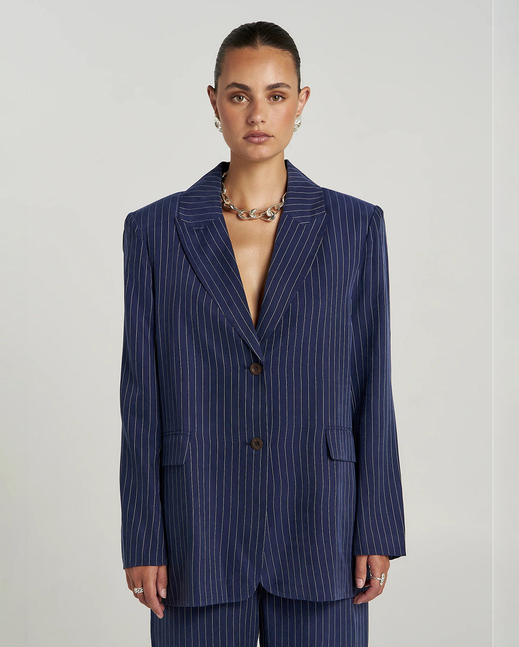 Oversized Blazer - Navy Pinstripe by Summi Summi