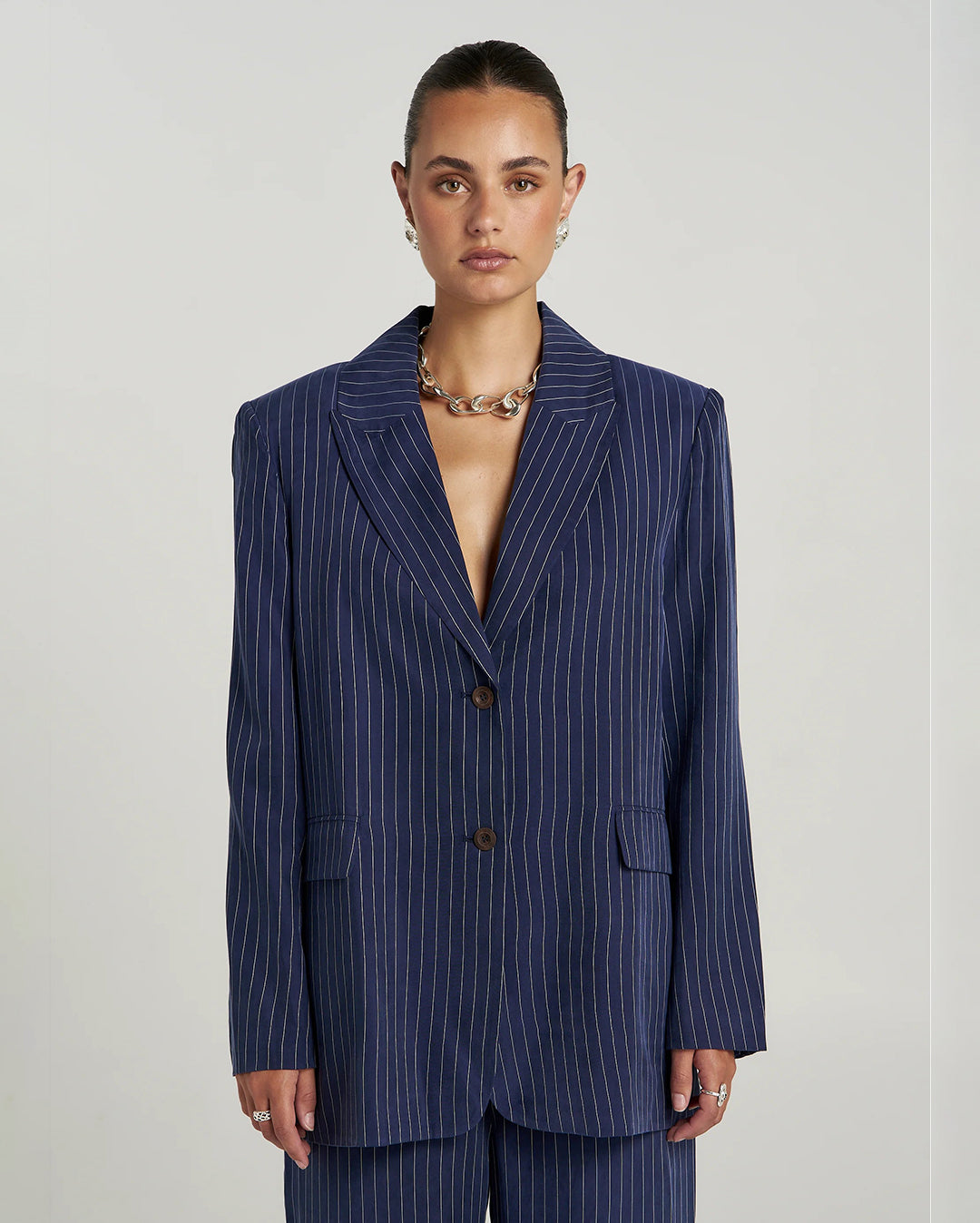 Oversized Blazer - Navy Pinstripe by Summi Summi