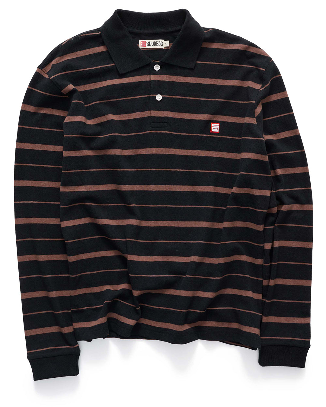 Stripe Long Sleeve Polo - Brown/Black - S-Double