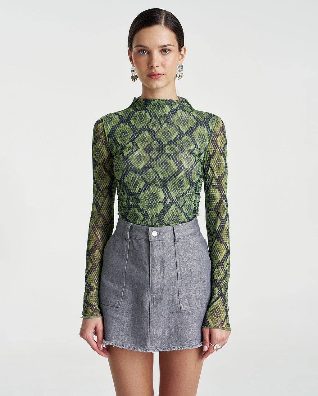 Mesh Long Sleeve Rouched Skivvy - Viper - Summi Summi