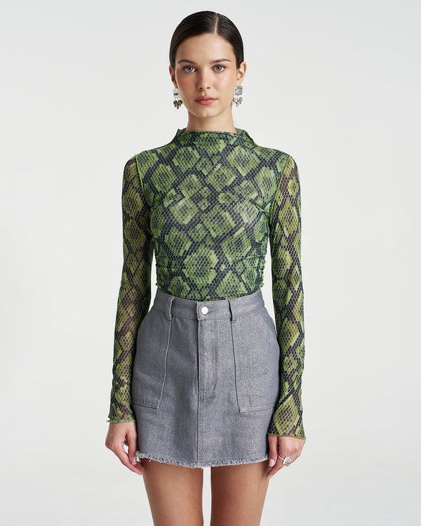 Mesh Long Sleeve Rouched Skivvy - Viper - Summi Summi