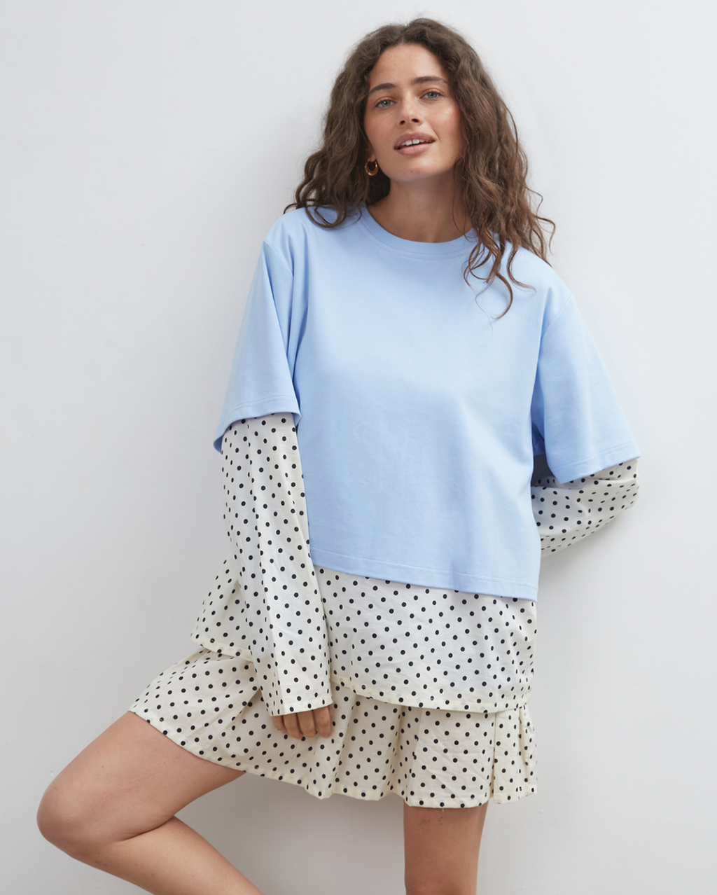 Blue Crush LS Tee - Light Blue/Polka Dot - Commonplace Essentials