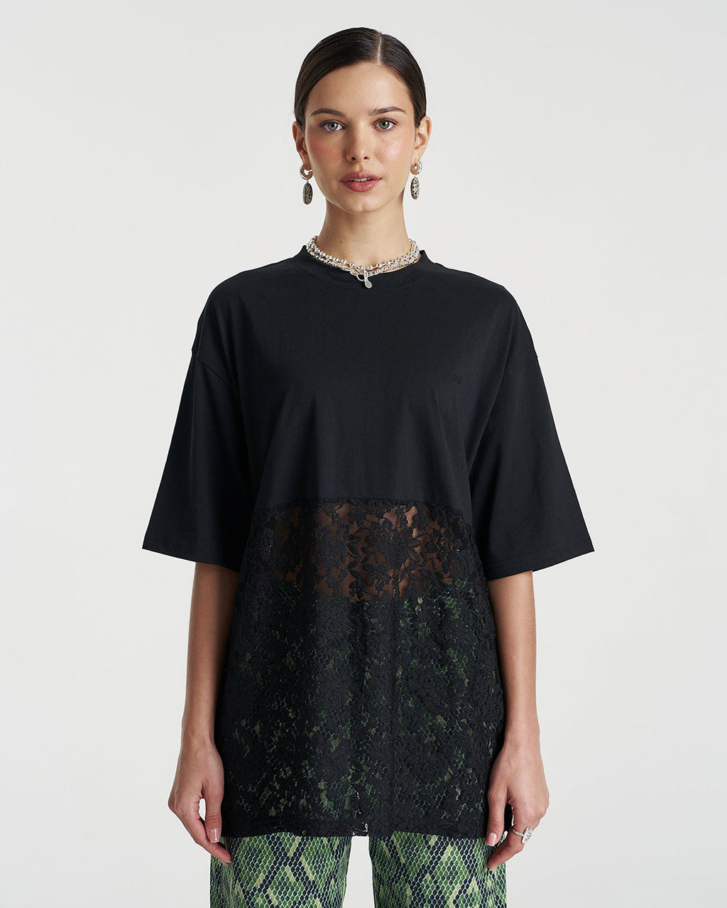 Lace Panel Tee - Black - Summi Summi