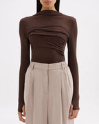 Aster Long Sleeve Mesh Top - Chocolate - Nude Lucy