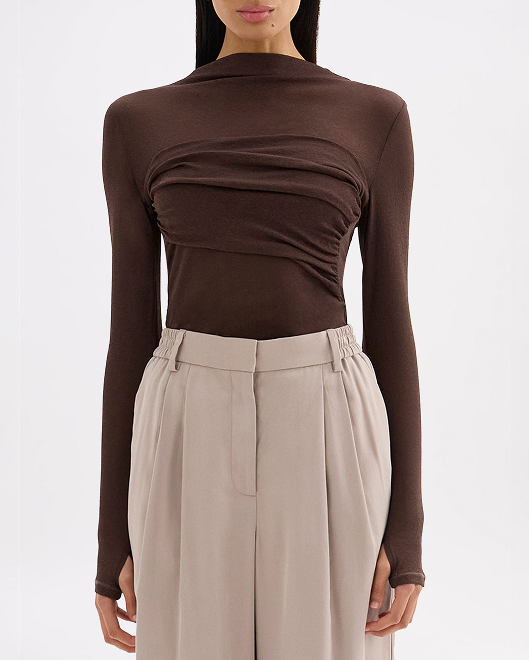 Aster Long Sleeve Mesh Top - Chocolate - Nude Lucy