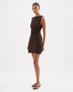 Eleri Linen Mini Dress - Chocolate - Nude Lucy