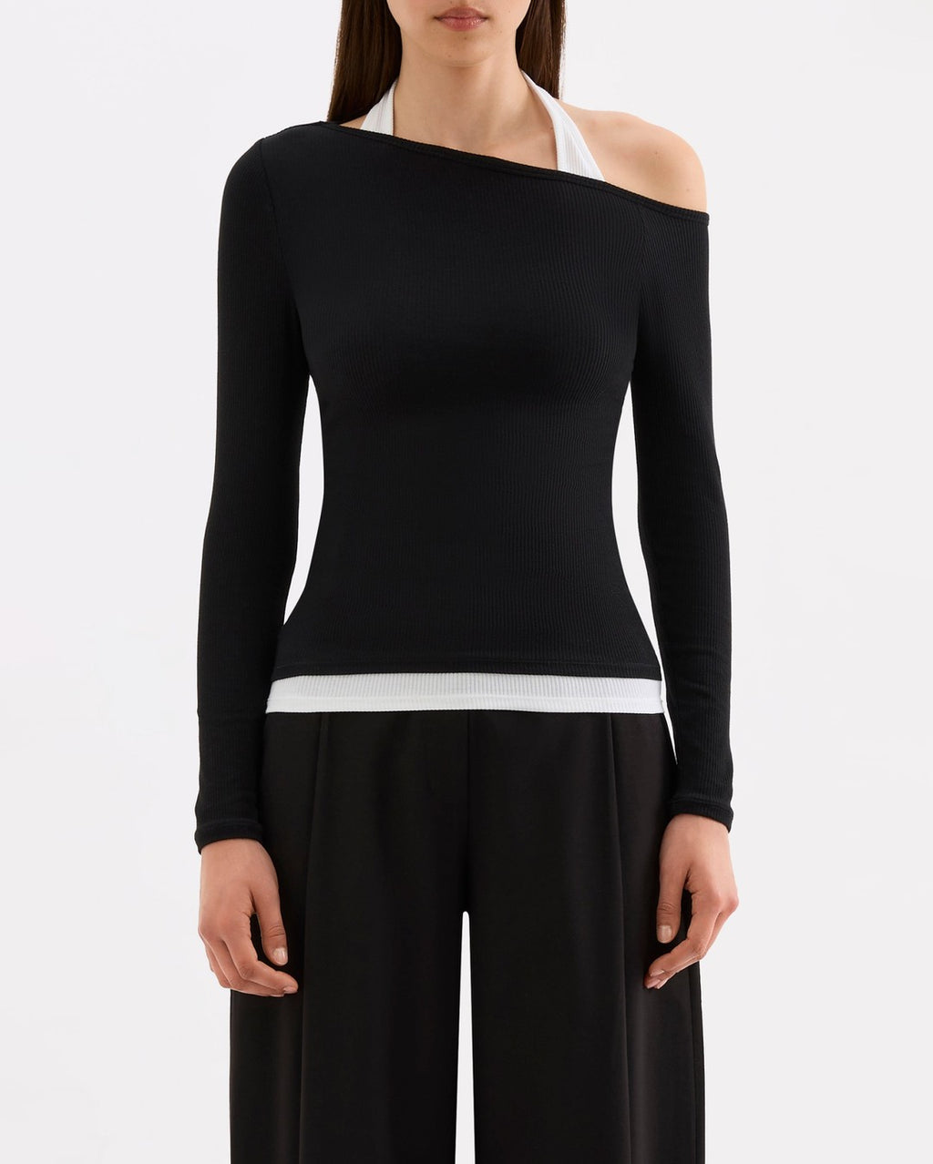 Geri Long Sleeve Top - B&W Splice - Nude Lucy