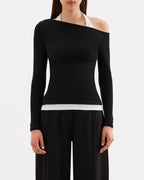 Geri Long Sleeve Top - B&W Splice - Nude Lucy