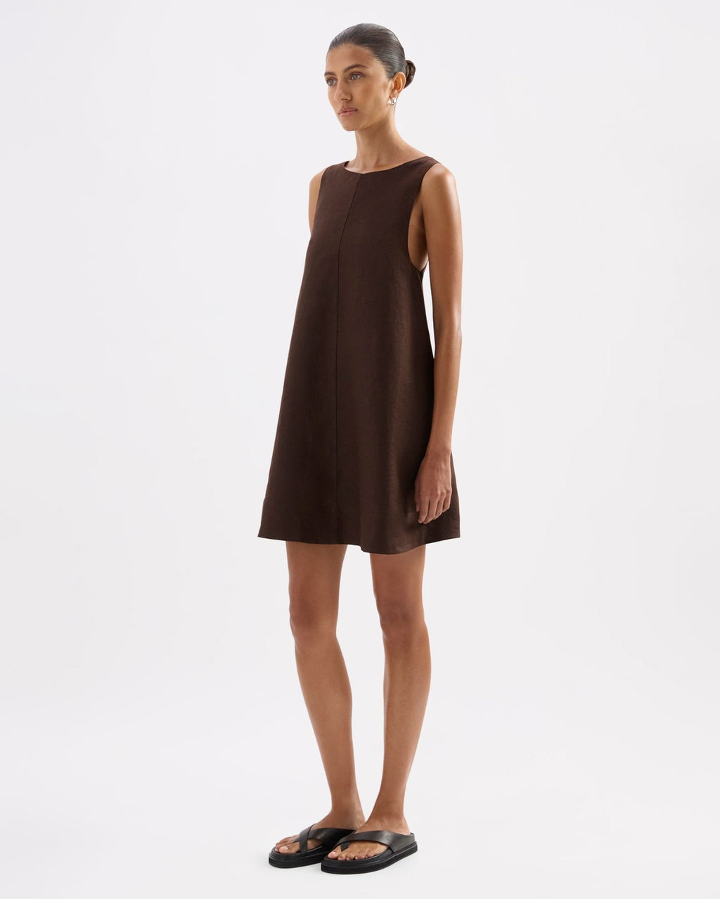 Nemi Linen Dress - Chocolate - Nude Lucy