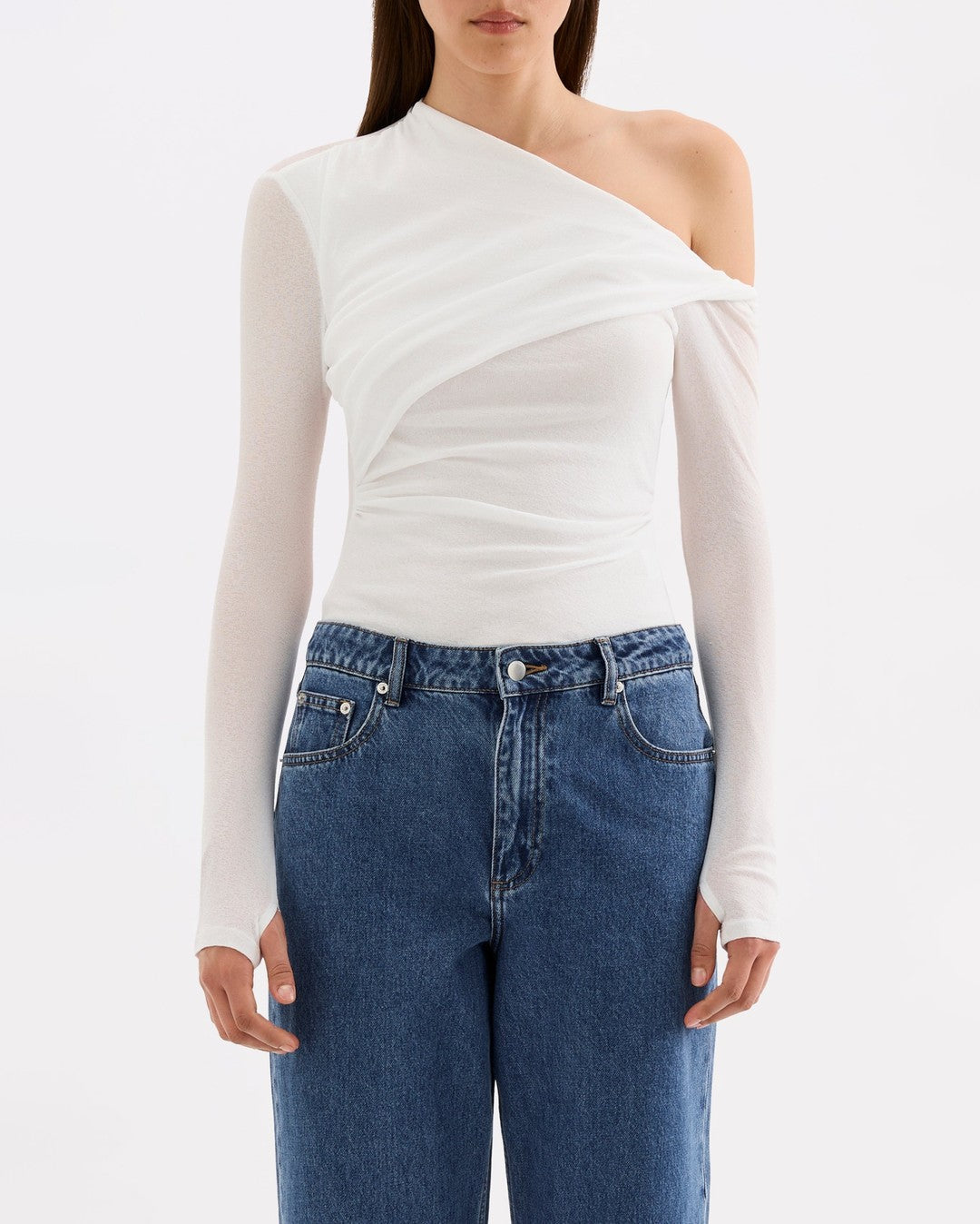 Piper Mesh Long Sleeve Top - Salt - Nude Lucy