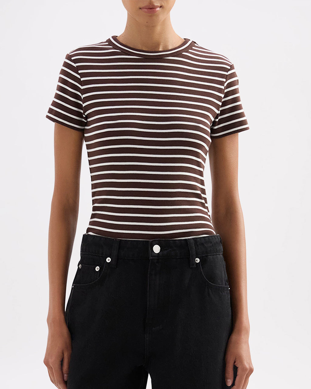 Organic Stripe Baby Tee - Choc Stripe - Nude Lucy