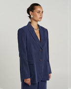 Oversized Blazer - Navy Pinstripe by Summi Summi - view 2