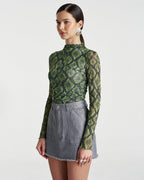 Mesh Long Sleeve Rouched Skivvy - Viper - Summi Summi