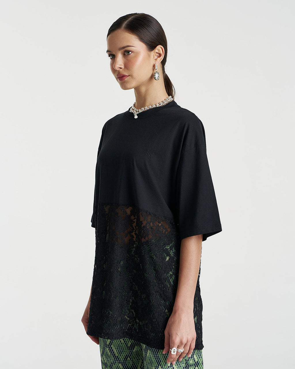 Lace Panel Tee - Black - Summi Summi