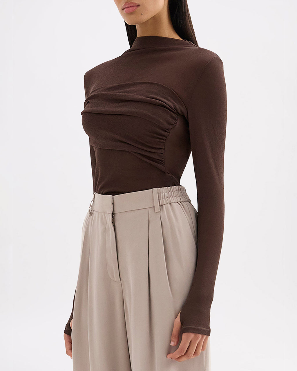 Aster Long Sleeve Mesh Top - Chocolate - Nude Lucy
