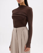 Aster Long Sleeve Mesh Top - Chocolate - Nude Lucy