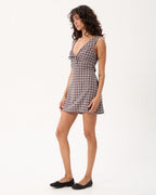 Izzy Echo - Recycled Mini Dress - Brown / Blue Check - Afends
