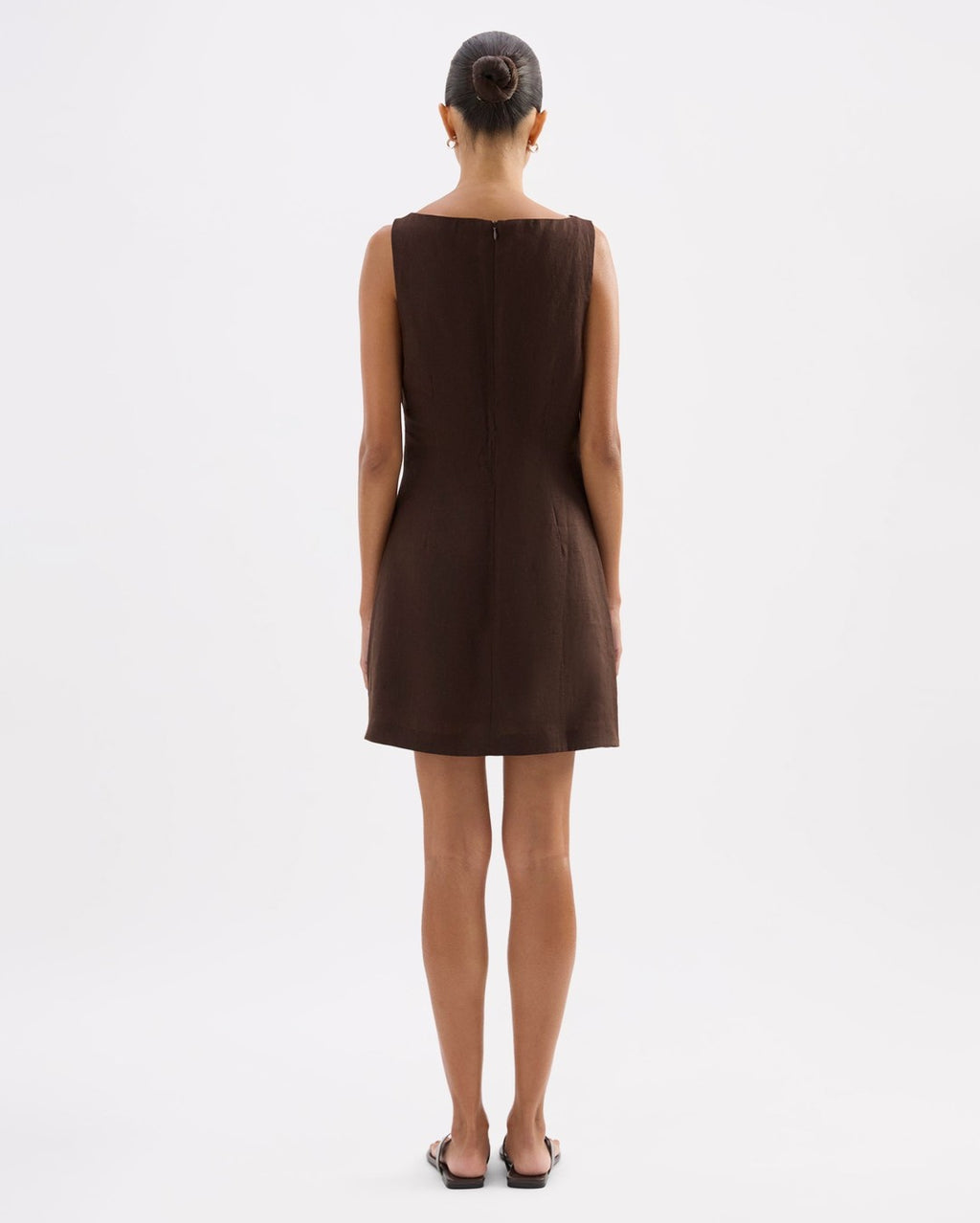 Eleri Linen Mini Dress - Chocolate - Nude Lucy