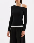 Geri Long Sleeve Top - B&W Splice - Nude Lucy