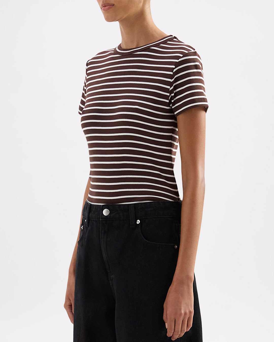 Organic Stripe Baby Tee - Choc Stripe - Nude Lucy