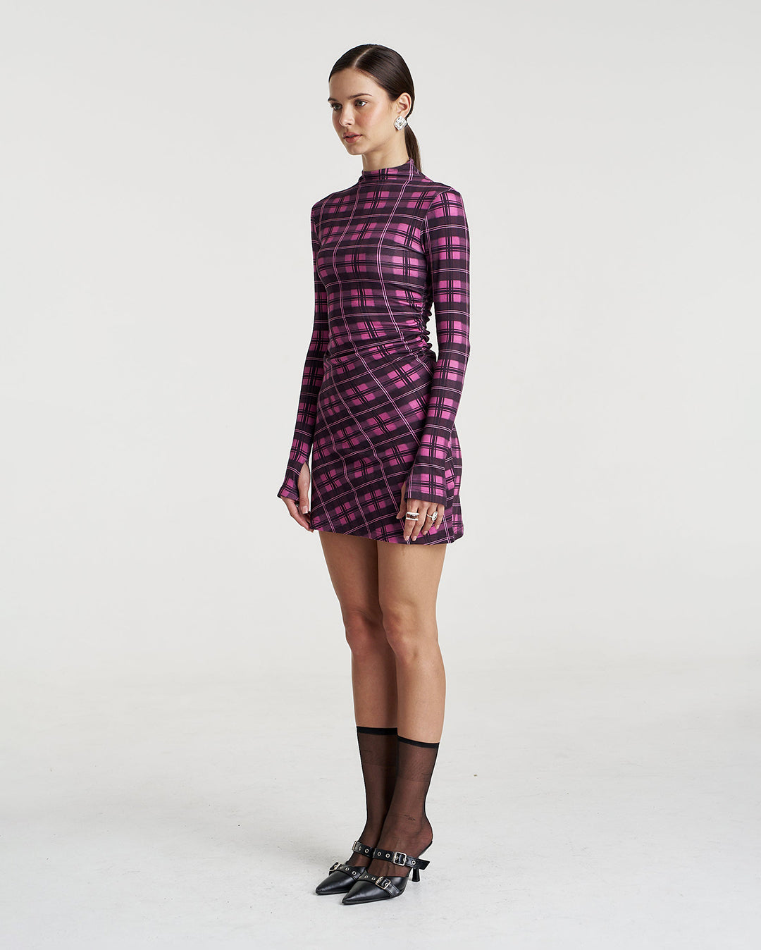 Long Sleeve Mini A-Line Dress - Azalea Plaid - Summi Summi