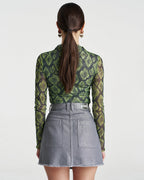 Mesh Long Sleeve Rouched Skivvy - Viper - Summi Summi
