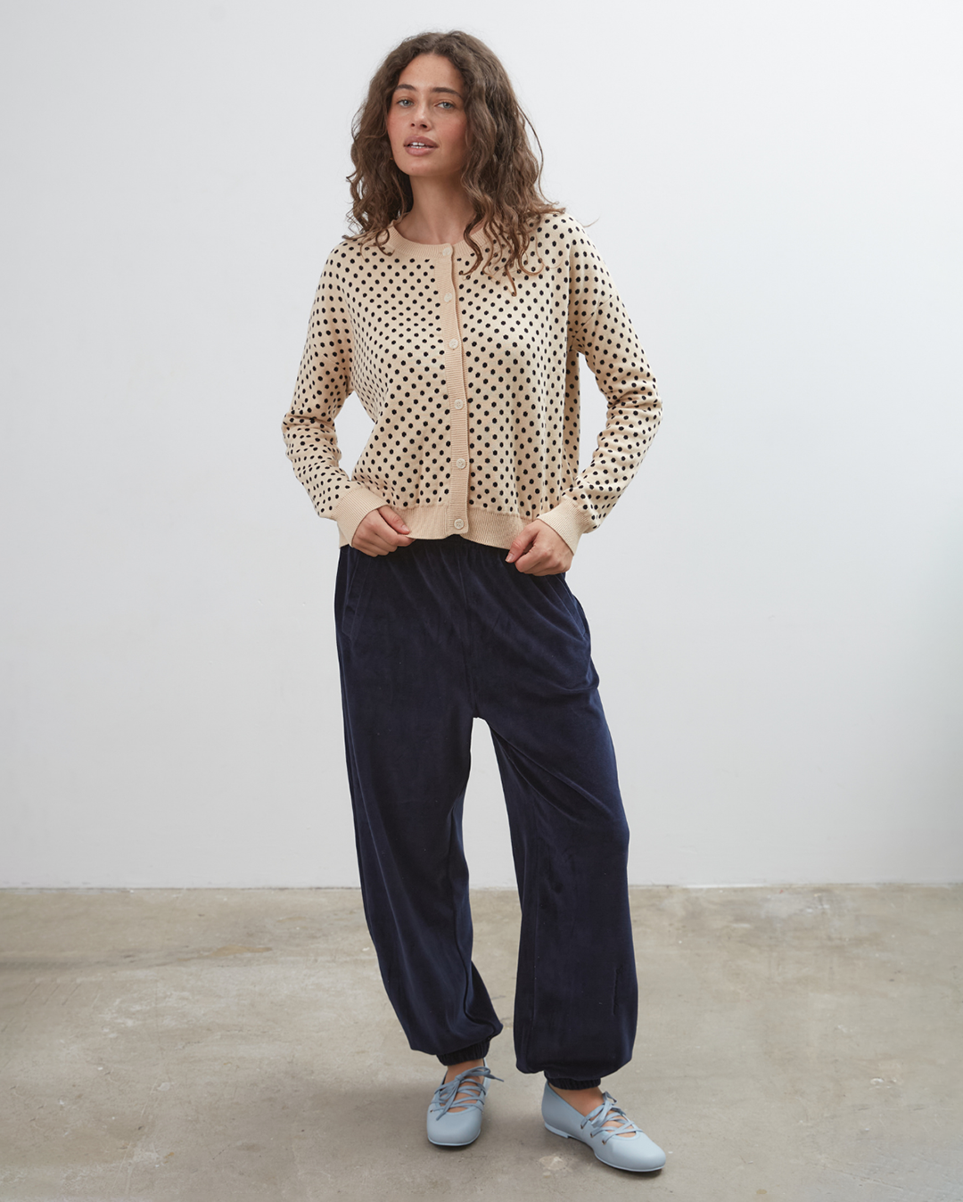 Dawn Cotton Cardigan - Beige Polka Dot - Commonplace Essentials