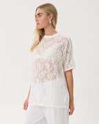 Angela - Recycled Lace Oversized Raglan Tee - White - Afends