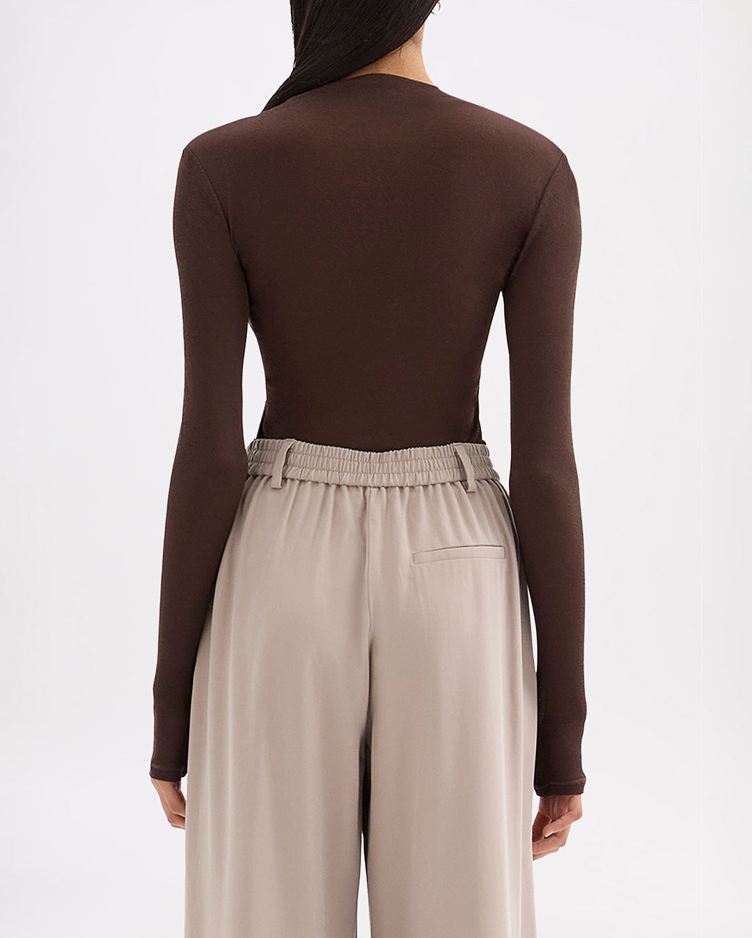 Aster Long Sleeve Mesh Top - Chocolate - Nude Lucy