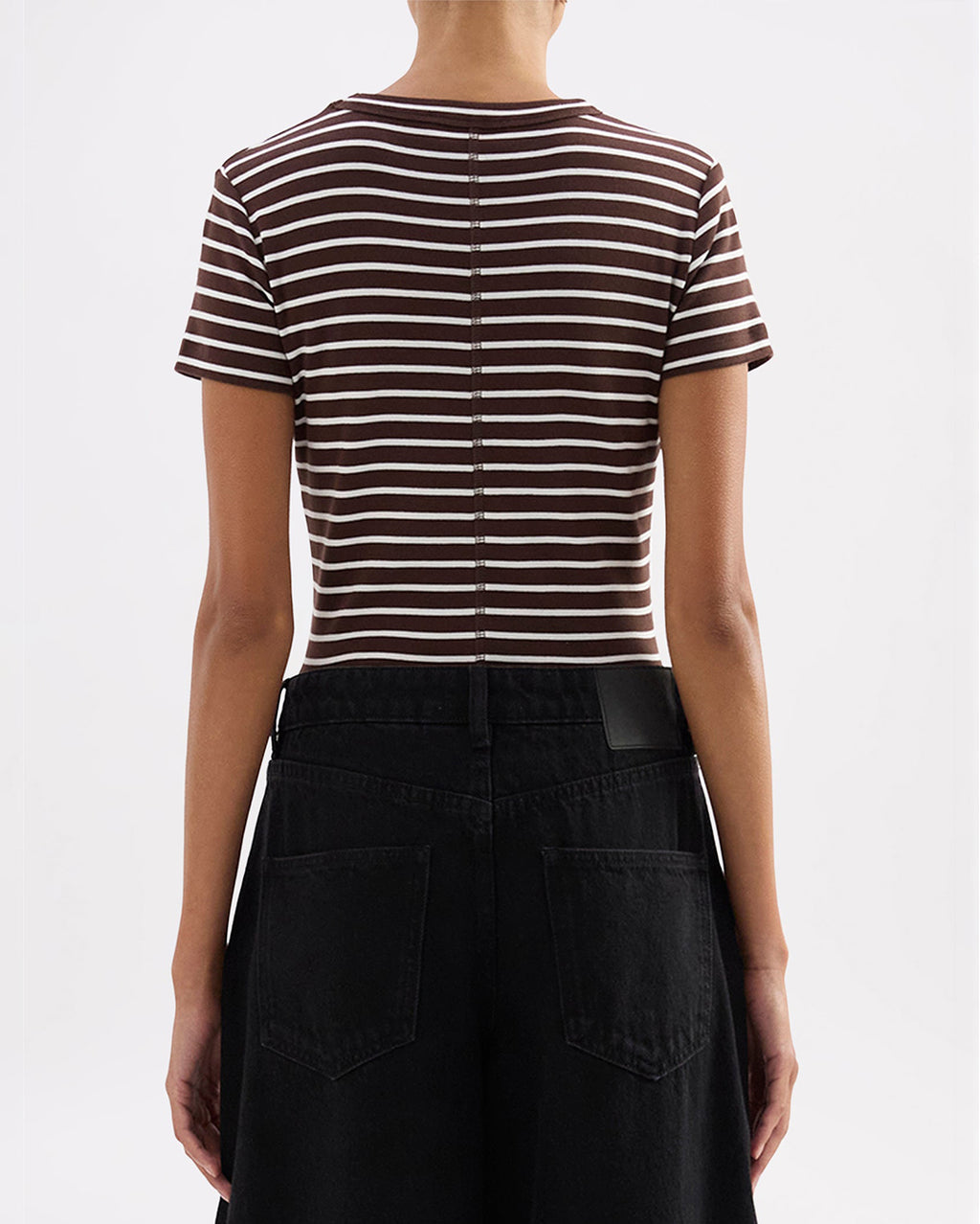 Organic Stripe Baby Tee - Choc Stripe - Nude Lucy