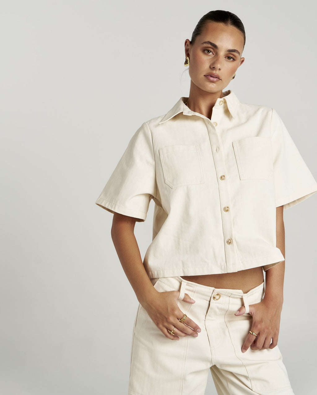 Carpenter Short Sleeve Shirt - Ecru - Summi Summi