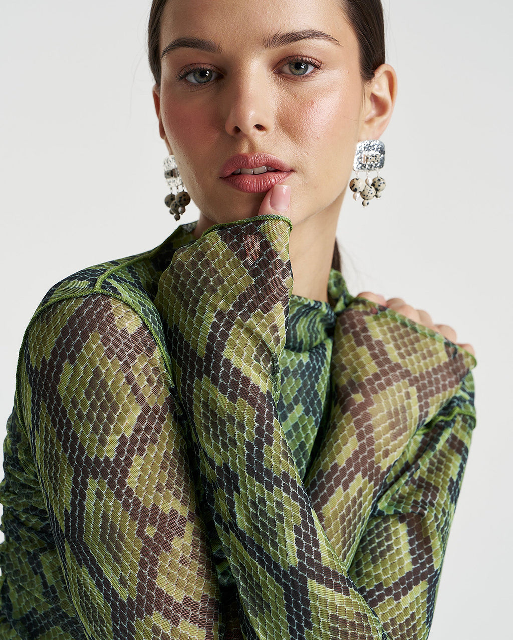 Mesh Long Sleeve Rouched Skivvy - Viper - Summi Summi