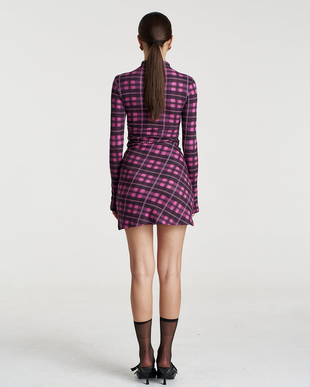 Long Sleeve Mini A-Line Dress - Azalea Plaid - Summi Summi
