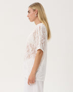 Angela - Recycled Lace Oversized Raglan Tee - White - Afends