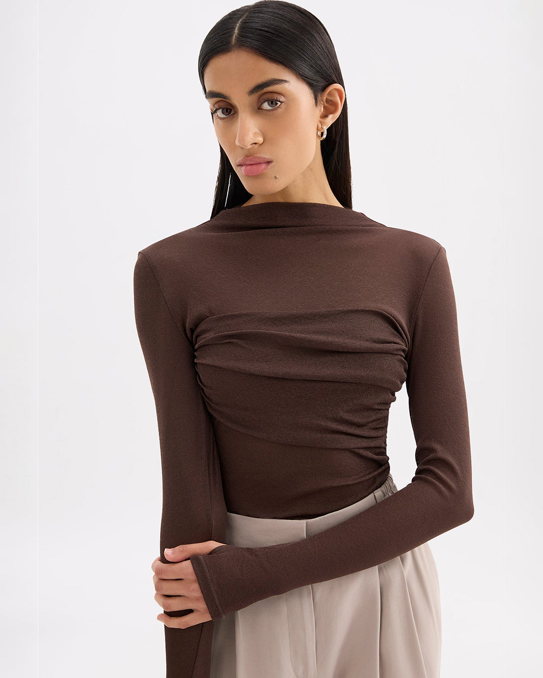 Aster Long Sleeve Mesh Top - Chocolate - Nude Lucy