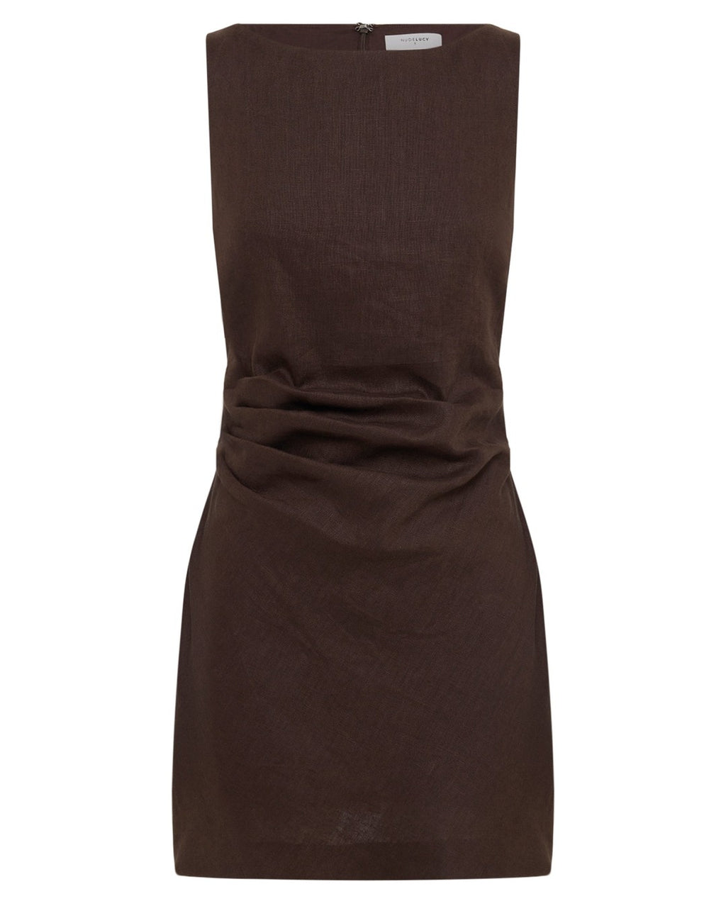 Eleri Linen Mini Dress - Chocolate - Nude Lucy