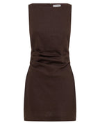 Eleri Linen Mini Dress - Chocolate - Nude Lucy