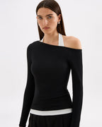 Geri Long Sleeve Top - B&W Splice - Nude Lucy