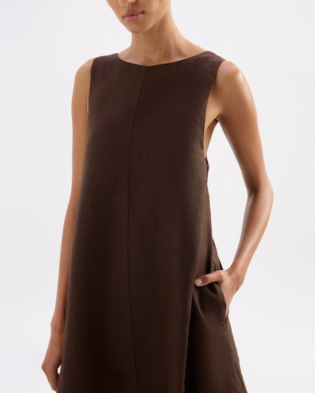 Nemi Linen Dress - Chocolate - Nude Lucy