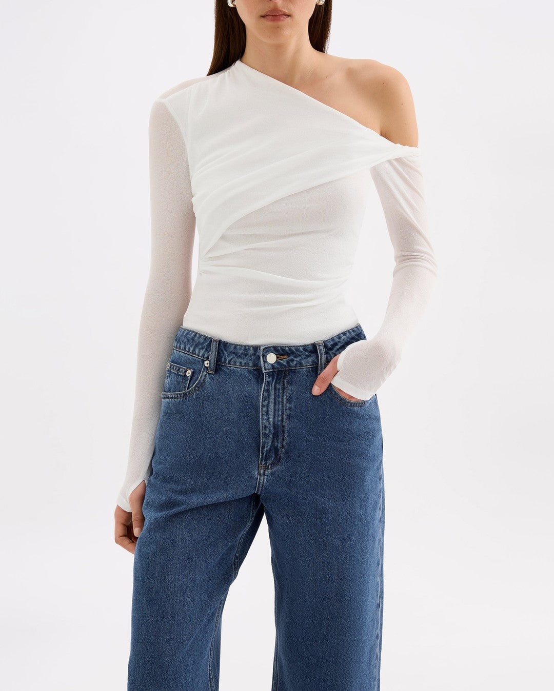 Piper Mesh Long Sleeve Top - Salt - Nude Lucy
